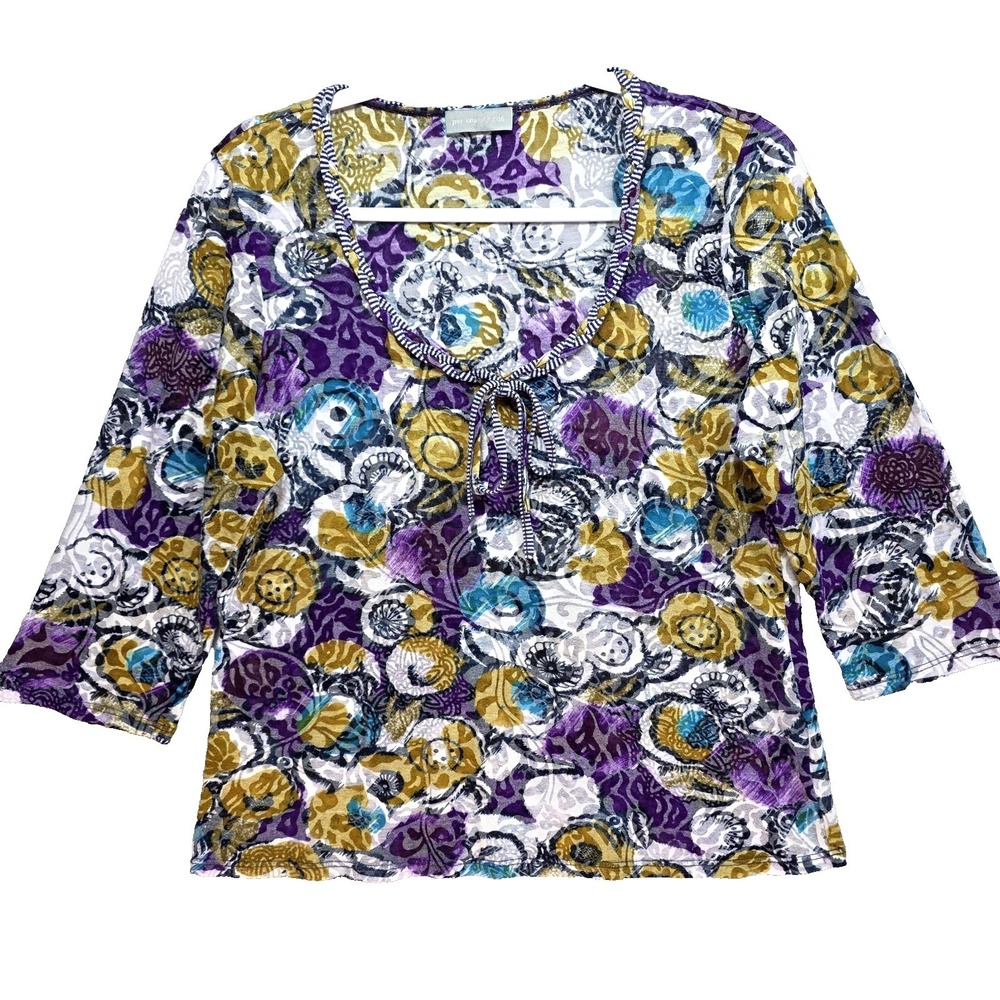 Peruna Boho Shirt‎ Blouse Top Womens L Colorful Sheer Witchy Whimsigoth Purple